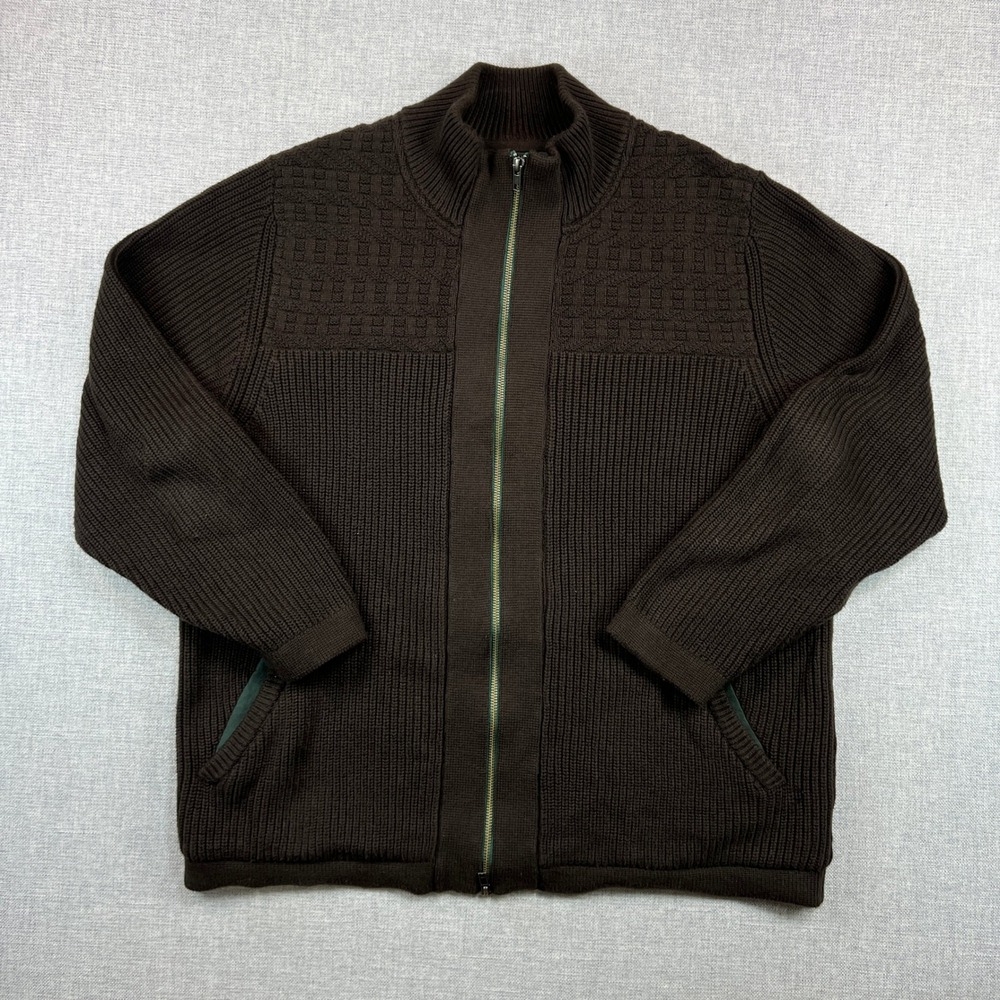 carbon2cobalt Full Zip Mock Neck Sweater Jacket Men XL Brown Cotton Cashmere